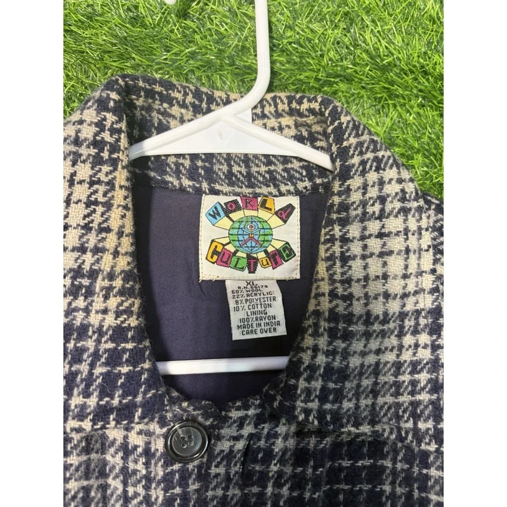 Vintage 90s World Culture Wool Blend Plaid Shirt Jacket Shacket Men's: XL